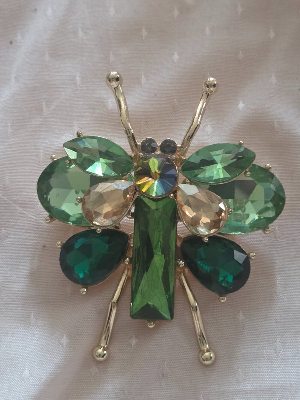 Crystal Green & Light Green Butterfly Vintage Figural Brooch 1960s